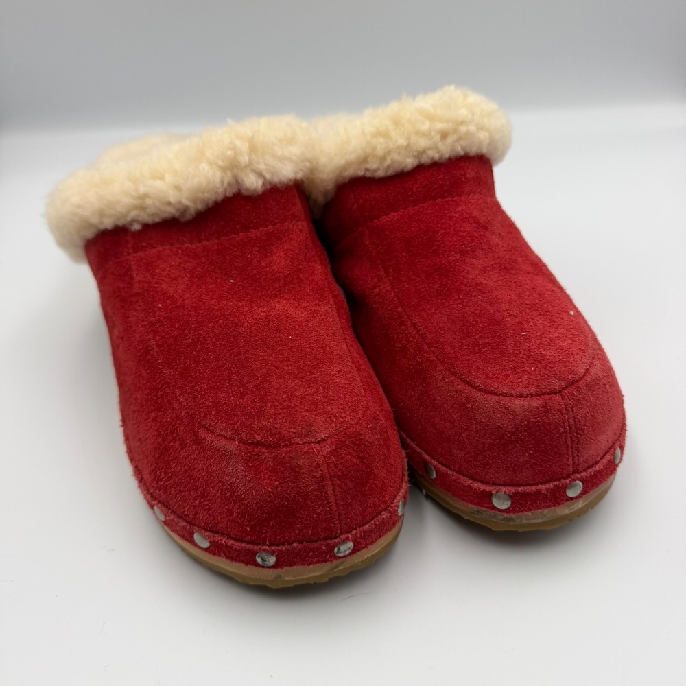 UGG Australia Red Suede Shearling Wooden Clogs Studded Mules 5426 Womens 10